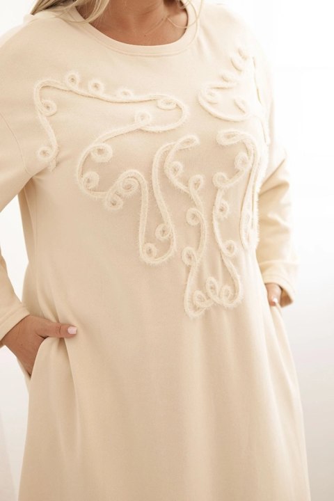Sukienka damska Plus Size z haftem bawełniana beżowa Sukienka damska Plus Size z haftem bawełniana beżowa