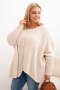 Sweter damski Plus Size z akrylem o luźnym kroju i rękawem 3/4 beżowy