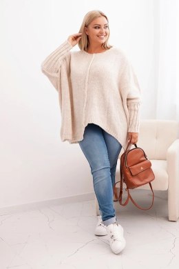 Sweter damski  Plus Size z akrylem o luźnym kroju i rękawem 3/4 beżowy  