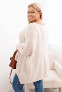 Sweter damski  Plus Size z akrylem o luźnym kroju i rękawem 3/4 beżowy  