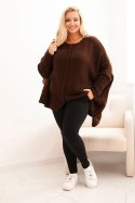 Sweter damski  Plus Size z akrylem o luźnym kroju i rękawem 3/4 brązowy  