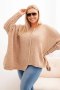 Sweter damski  Plus Size z akrylem o luźnym kroju i rękawem 3/4 camelowy  