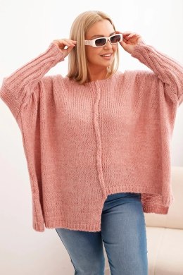 Sweter damski  Plus Size z akrylem o luźnym kroju i rękawem 3/4 ciemny różowy  