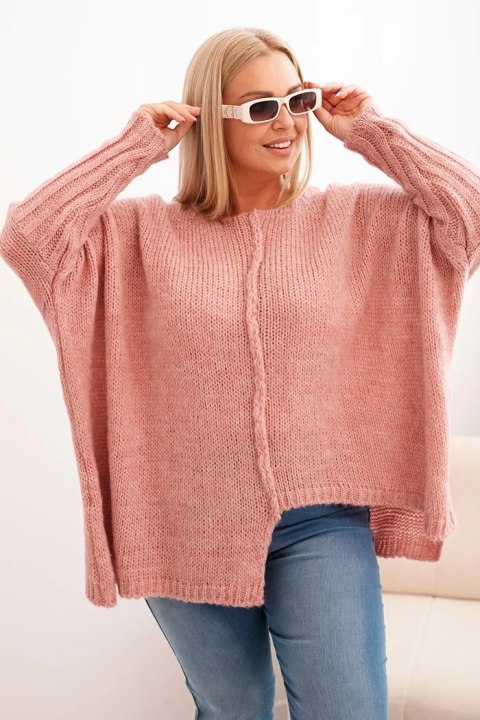 Sweter damski  Plus Size z akrylem o luźnym kroju i rękawem 3/4 ciemny różowy  