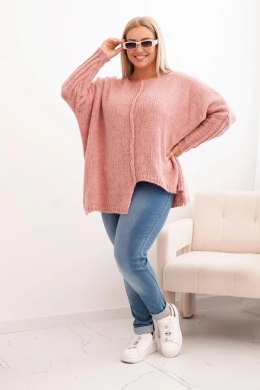Sweter damski  Plus Size z akrylem o luźnym kroju i rękawem 3/4 ciemny różowy  