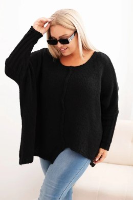 Sweter damski  Plus Size z akrylem o luźnym kroju i rękawem 3/4 czarny  