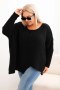 Sweter damski  Plus Size z akrylem o luźnym kroju i rękawem 3/4 czarny  