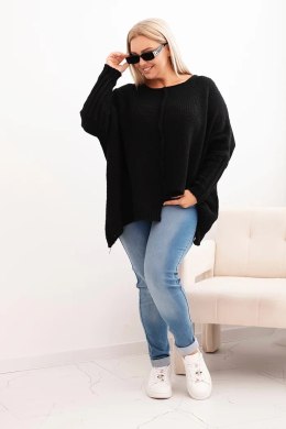Sweter damski  Plus Size z akrylem o luźnym kroju i rękawem 3/4 czarny  