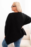 Sweter damski  Plus Size z akrylem o luźnym kroju i rękawem 3/4 czarny  