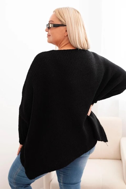Sweter damski Plus Size z akrylem o luźnym kroju i rękawem 3/4 czarny Sweter damski Plus Size z akrylem o luźnym kroju i rękawem 3/4 czarny