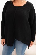 Sweter damski  Plus Size z akrylem o luźnym kroju i rękawem 3/4 czarny  