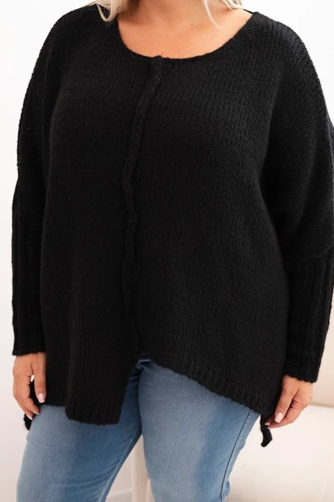 Sweter damski Plus Size z akrylem o luźnym kroju i rękawem 3/4 czarny Sweter damski Plus Size z akrylem o luźnym kroju i rękawem 3/4 czarny