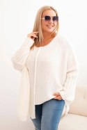 Sweter damski  Plus Size z akrylem o luźnym kroju i rękawem 3/4 ecru  