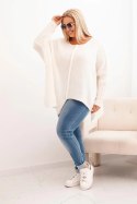 Sweter damski  Plus Size z akrylem o luźnym kroju i rękawem 3/4 ecru  