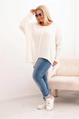 Sweter damski  Plus Size z akrylem o luźnym kroju i rękawem 3/4 ecru  