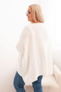 Sweter damski  Plus Size z akrylem o luźnym kroju i rękawem 3/4 ecru  