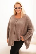 Sweter damski  Plus Size z akrylem o luźnym kroju i rękawem 3/4 fango  
