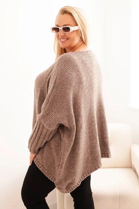 Sweter damski Plus Size z akrylem o luźnym kroju i rękawem 3/4 fango Sweter damski Plus Size z akrylem o luźnym kroju i rękawem 3/4 fango