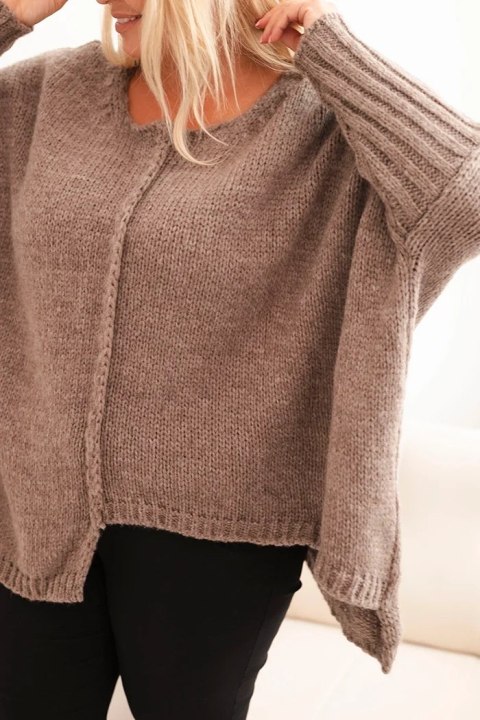 Sweter damski Plus Size z akrylem o luźnym kroju i rękawem 3/4 fango Sweter damski Plus Size z akrylem o luźnym kroju i rękawem 3/4 fango