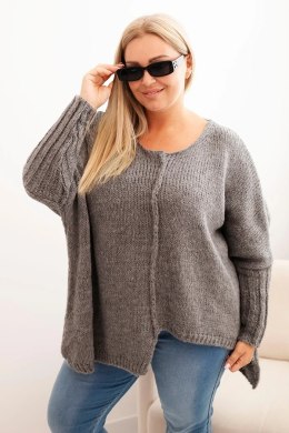Sweter damski  Plus Size z akrylem o luźnym kroju i rękawem 3/4 grafitowy  