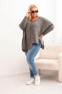 Sweter damski  Plus Size z akrylem o luźnym kroju i rękawem 3/4 grafitowy  