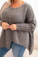Sweter damski  Plus Size z akrylem o luźnym kroju i rękawem 3/4 grafitowy  