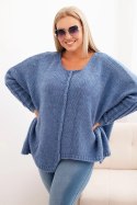 Sweter damski  Plus Size z akrylem o luźnym kroju i rękawem 3/4 jeansowy  