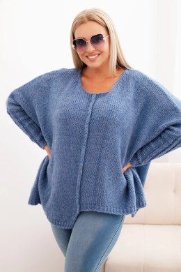 Sweter damski  Plus Size z akrylem o luźnym kroju i rękawem 3/4 jeansowy  