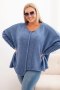 Sweter damski  Plus Size z akrylem o luźnym kroju i rękawem 3/4 jeansowy  