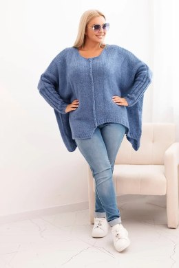 Sweter damski  Plus Size z akrylem o luźnym kroju i rękawem 3/4 jeansowy  