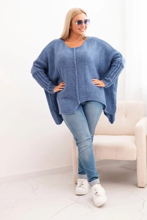 Sweter damski Plus Size z akrylem o luźnym kroju i rękawem 3/4 jeansowy Sweter damski Plus Size z akrylem o luźnym kroju i rękawem 3/4 jeansowy