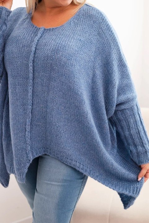 Sweter damski Plus Size z akrylem o luźnym kroju i rękawem 3/4 jeansowy Sweter damski Plus Size z akrylem o luźnym kroju i rękawem 3/4 jeansowy
