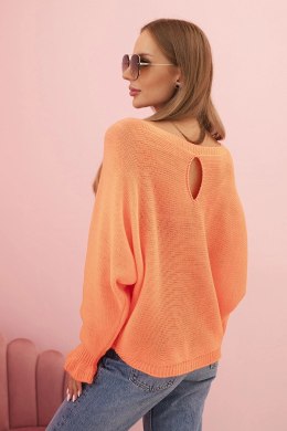 Sweter damski  z moheru z marszczonymi rękawami i wycięciem na plecach pomaranczowy  