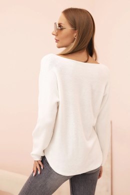 Sweter damski  z wiskozą z dekoltem w serek biały  