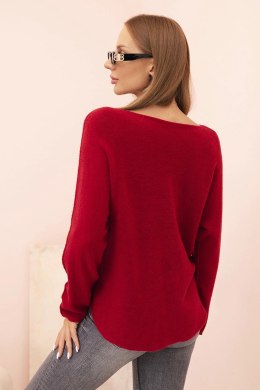 Sweter damski  z wiskozą z dekoltem w serek bordowy  