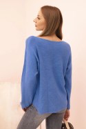 Sweter damski  z wiskozą z dekoltem w serek ciemno jeansowy  