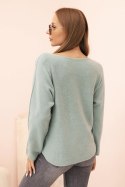 Sweter damski  z wiskozą z dekoltem w serek ciemny miętowy  