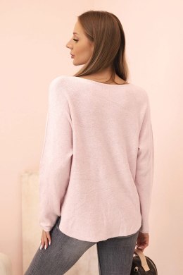 Sweter damski  z wiskozą z dekoltem w serek ciemny pudrowy róż  