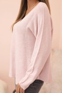 Sweter damski  z wiskozą z dekoltem w serek ciemny pudrowy róż  