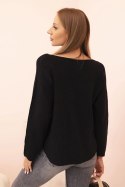 Sweter damski  z wiskozą z dekoltem w serek czarny  