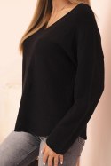 Sweter damski  z wiskozą z dekoltem w serek czarny  