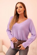 Sweter damski  z wiskozą z dekoltem w serek fioletowy  