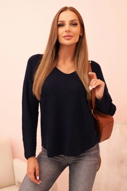 Sweter damski  z wiskozą z dekoltem w serek granatowy  