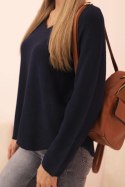 Sweter damski  z wiskozą z dekoltem w serek granatowy  