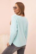 Sweter damski  z wiskozą z dekoltem w serek miętowy  