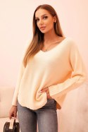 Sweter damski  z wiskozą z dekoltem w serek morelowy  