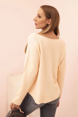 Sweter damski  z wiskozą z dekoltem w serek morelowy  