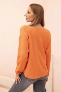 Sweter damski  z wiskozą z dekoltem w serek pomarańczowy  