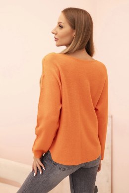 Sweter damski  z wiskozą z dekoltem w serek pomarańczowy  