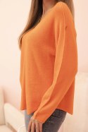 Sweter damski  z wiskozą z dekoltem w serek pomarańczowy  